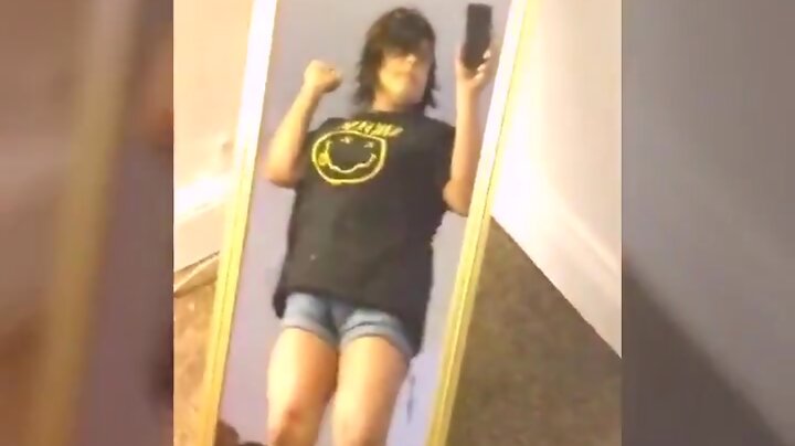 Sexy trany dancing infront of the mirror