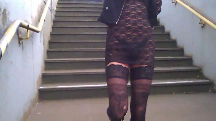 Fun at public station dressed very nasty see through