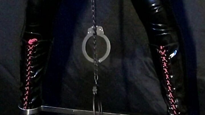 Self-bondage gas mask suspension harness chastity cumming