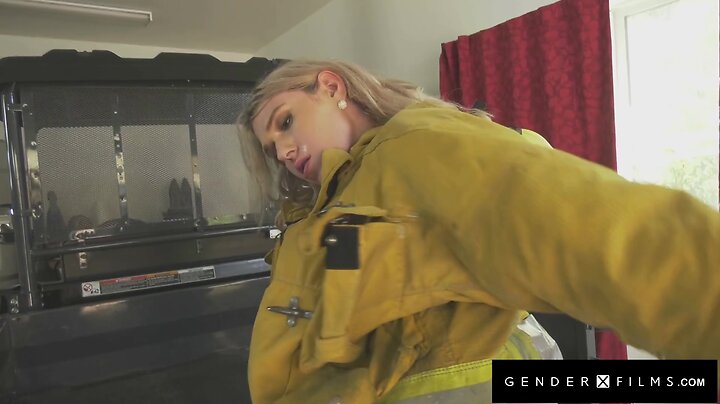 Aspen brooks: hot trans fire fighter sparks it up with hunks tight hole