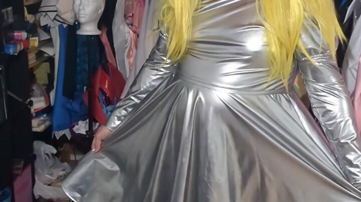 Shiny silver pvc dress kigurumi layered breathplay cosplay